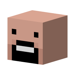 Notch’s Minecraft head rendered in 3D, turned to the left