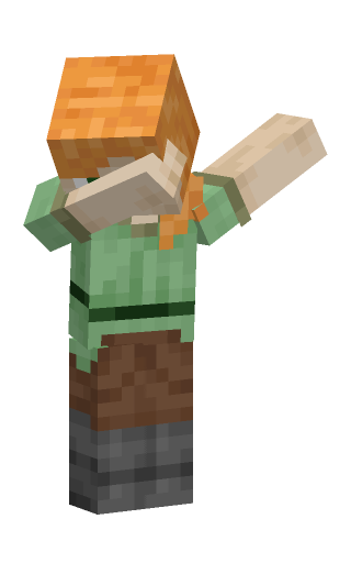 Alex, the slim default Minecraft skin, dabbing, seen from a 30 degree angle