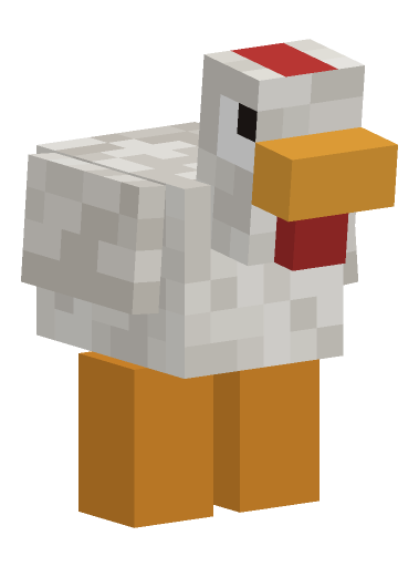 Minecraft chicken walk pose: Mid-stride walk cycle; use frame to pick the phase.