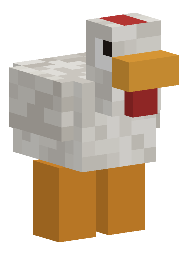 Minecraft chicken render, white variant: full body on a transparent background