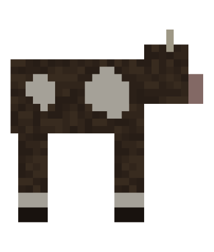 Minecraft cow side profile render: the full body seen from the side, facing right, level with the camera