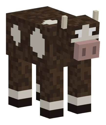Minecraft cow walk pose: Mid-stride walk cycle; use frame to pick the phase.