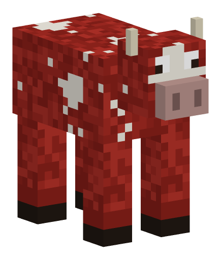 Minecraft cow render, mooshroom variant: full body on a transparent background