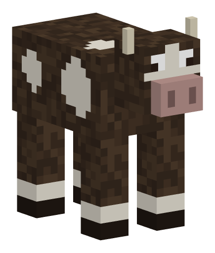 Minecraft cow render, normal variant: full body on a transparent background