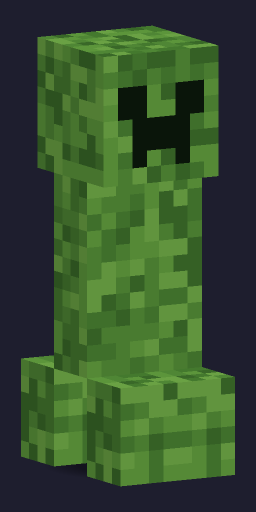 A Minecraft creeper on a solid dark background with a drop shadow