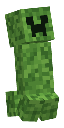 A Minecraft creeper rendered with the body type. A named pose: reared up an instant before the bang, head tipped back.