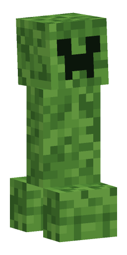 Minecraft creeper walk pose: Mid-stride walk cycle; use frame to pick the phase.