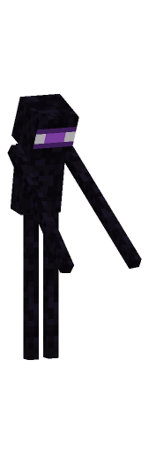 Minecraft enderman carry pose: Stooped forward with both arms out, where a carried block sits.