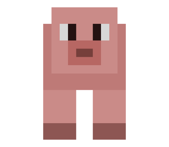 Minecraft pig front render: the full body face on, level with the camera