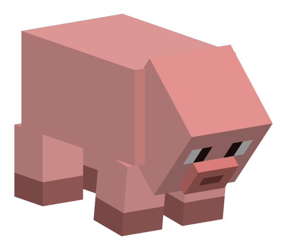Minecraft pig graze pose: Head down, eating.