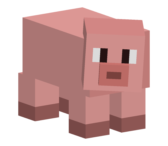 Minecraft pig look pose: Head turned to face you.