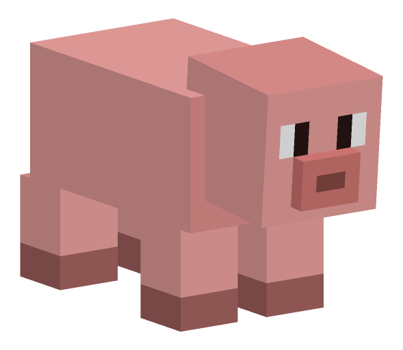 Minecraft pig walk pose: Mid-stride walk cycle; use frame to pick the phase.