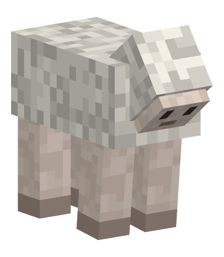 Minecraft sheep graze pose: Head down in the grass, the pose that regrows the wool.