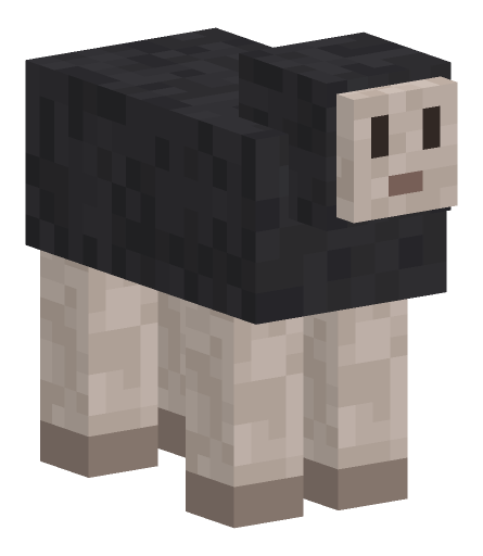 Minecraft sheep render, black variant: full body on a transparent background