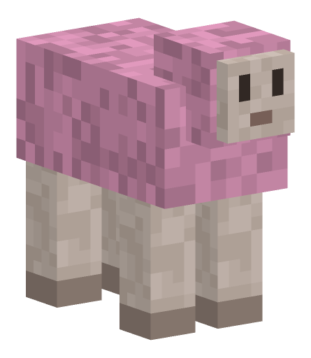 Minecraft sheep render, pink variant: full body on a transparent background