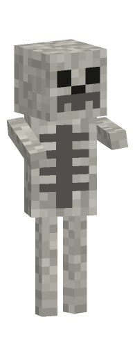 Minecraft skeleton aim pose: Bow drawn: body turned side-on, both arms up and level with the shoulders.