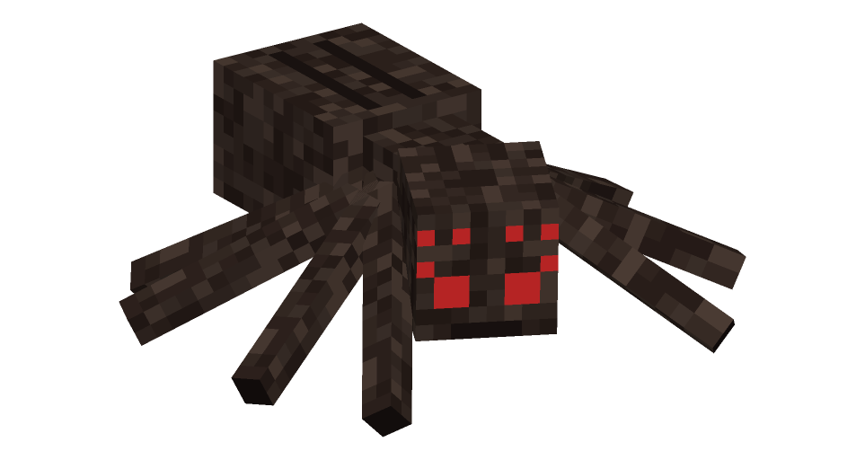 Minecraft spider look pose: Head swung round so all eight eyes face you.