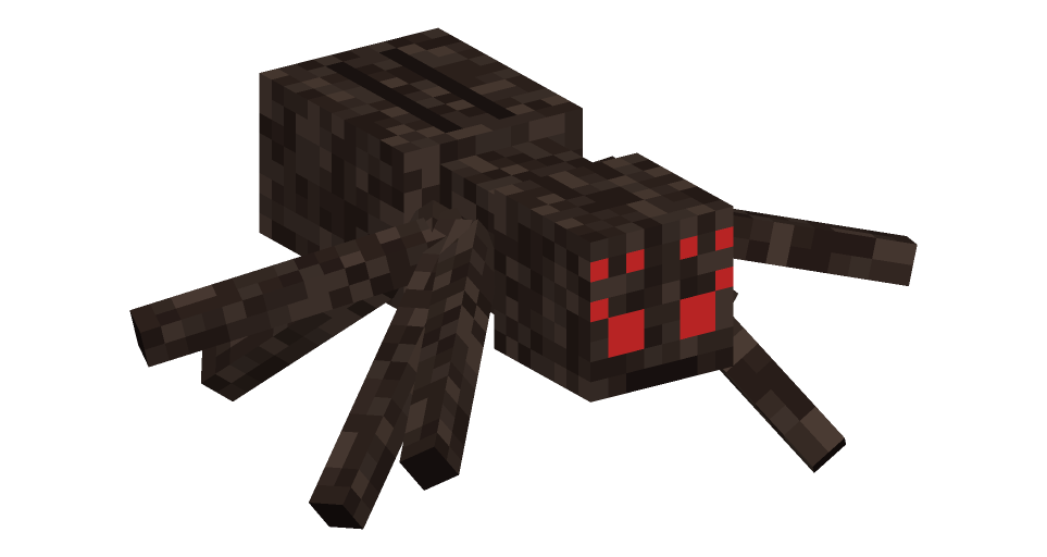 Minecraft spider walk pose: Mid-stride walk cycle; use frame to pick the phase.