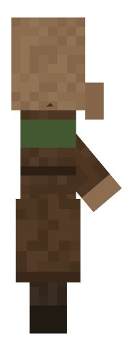 Minecraft villager side profile render: the full body seen from the side, facing right, level with the camera