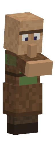 Minecraft villager trade pose: Arms out, holding up whatever it wants for those emeralds.