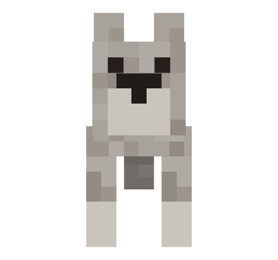Minecraft wolf front render: the full body face on, level with the camera