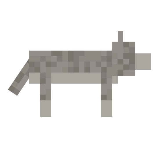 Minecraft wolf side profile render: the full body seen from the side, facing right, level with the camera