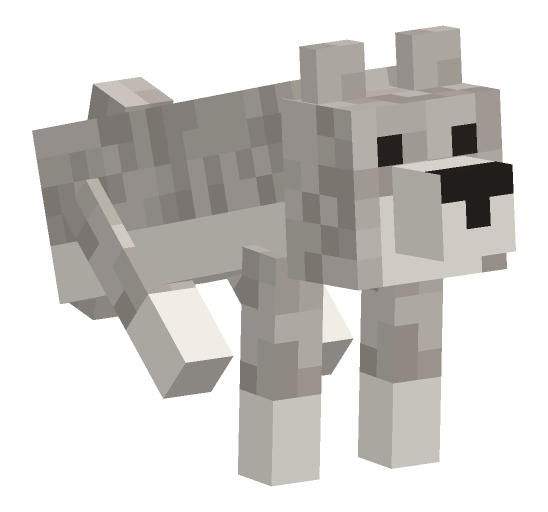 Minecraft wolf sit pose: Sitting where you told it to, back legs folded under.