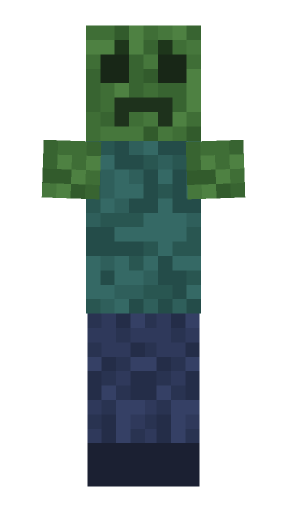 Minecraft zombie front render: the full body face on, level with the camera