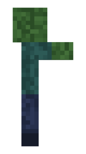 Minecraft zombie side profile render: the full body seen from the side, facing right, level with the camera