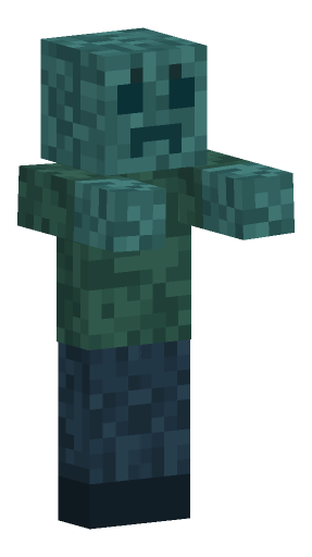 Minecraft zombie render, drowned variant: full body on a transparent background