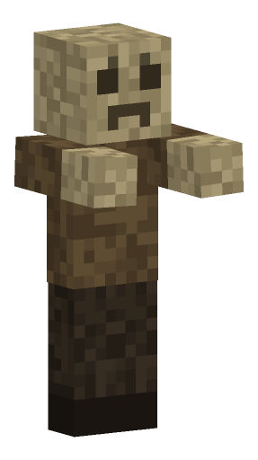Minecraft zombie render, husk variant: full body on a transparent background