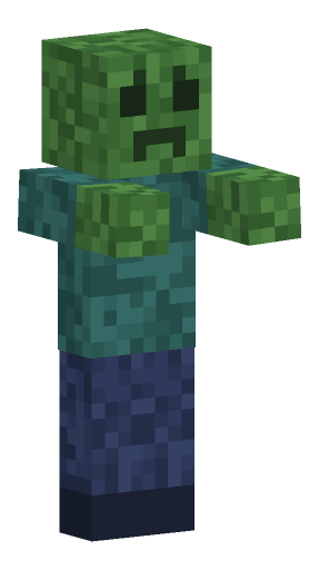 Minecraft zombie render, normal variant: full body on a transparent background