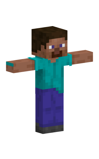 Steve rendered with slim, 3 pixel wide arms in a T-pose